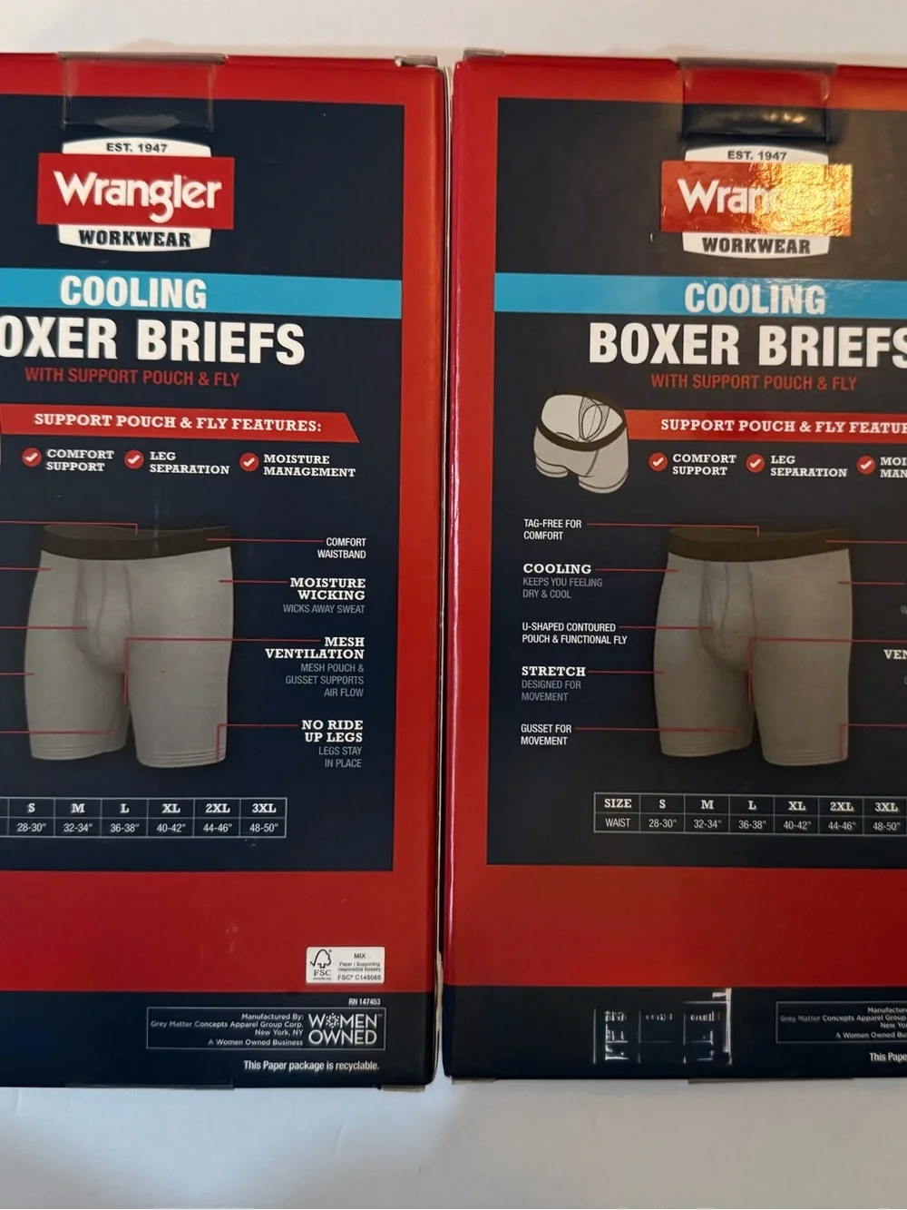 Wrangler Cool Carpenter 6” Boxer Briefs Men’s Underwear Gray, Red, & Blue